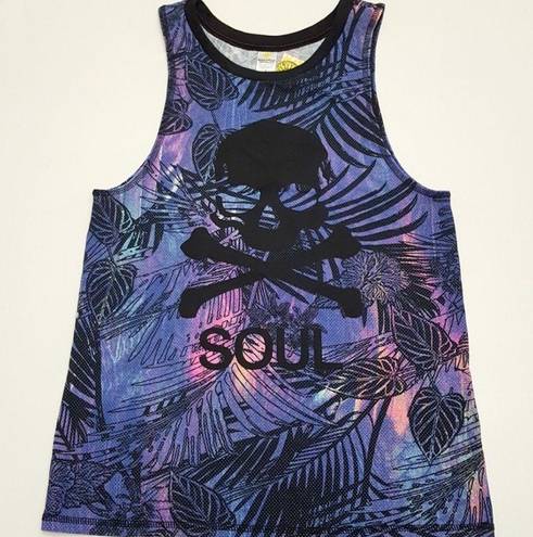 SoulCycle  SKULL BLACK PURPLE LEAF TROPICAL UNISEX PERFORMANCE MESH TANK TOP M