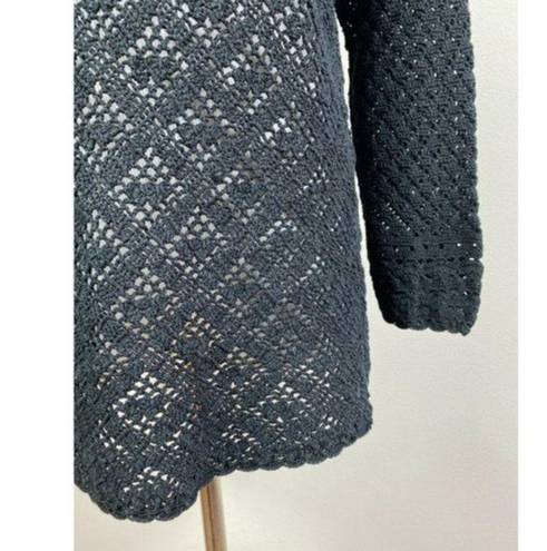 Carole Little  Knitwear Sweater‎ Small Black Open Crochet Knit Floral Long Sleeve