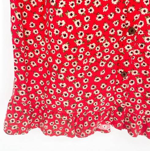 Krass&co G.H. Bass & . Micro Floral Ruffle Hem Tank Red Medium