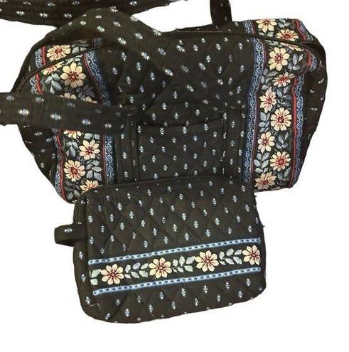 Vera Bradley  blue floral quilted retro satchel bag with zipper pouch set