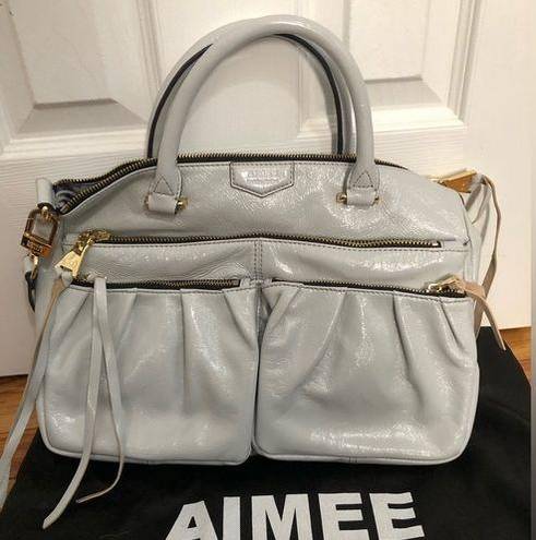 Aimee Kestenberg  glossy leather‎ satchel in light grey 15” x 10” bag purse