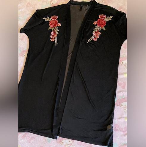 Windsor Black Rose Embroidered Sheer Back Kimono