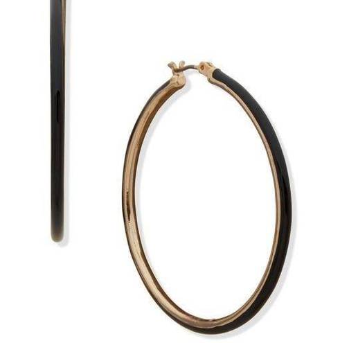 DKNY  Enamel Hoop Earrings in Gold/Black MSRP $38 NWT