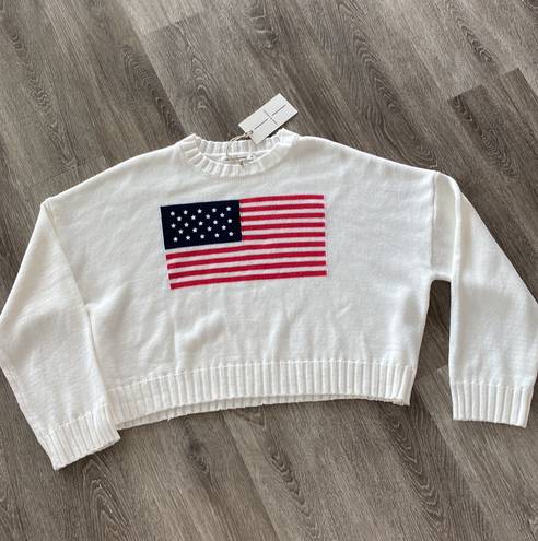 moon&madison American flag iconic crewneck pullover knit sweater medium cream NEW NWT