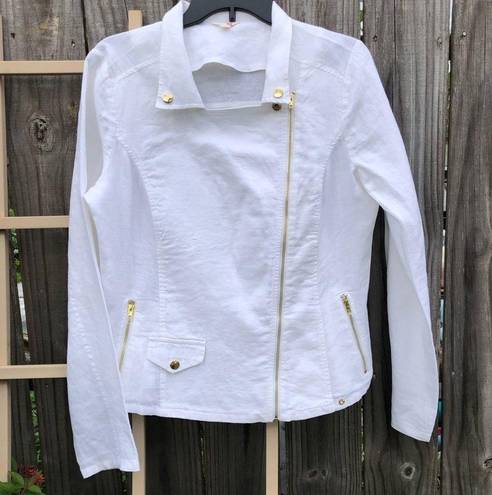 Guess  LOS ANGELES White Linen Crop Moto Zippered Jacket L