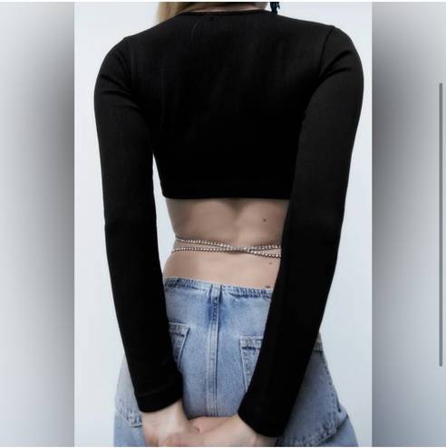 ZARA Seamless Ribbed Crop Top With Rhinestones