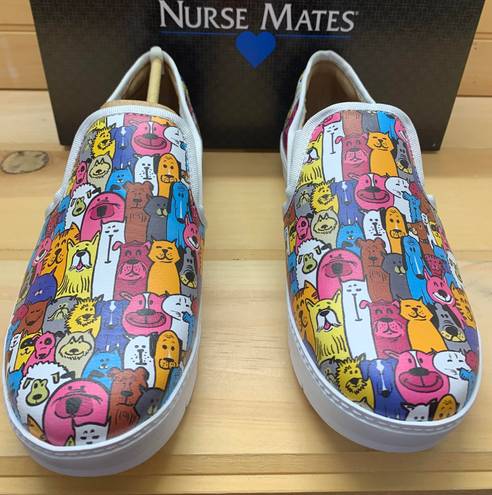 Nurse Mates Adela Multi Pets Print Slip On Sz 8