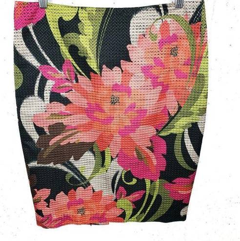 Trina Turk  Womens Kael Floral Straight Pencil Skirt Back Zip Pink Black Size 6