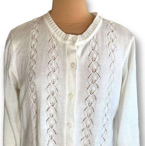 Only Vintage  Necessities Cardigan Sweater Off White Round Neck Crocheted Knit