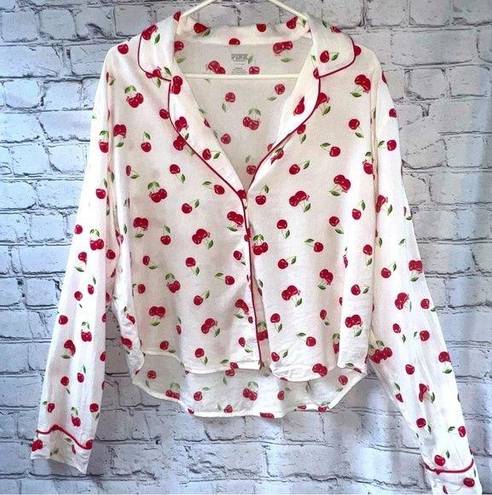 PINK - Victoria's Secret PINK by Victoria’s Secret White with Cherries Print Pajama Top Size Large