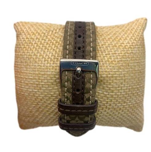 Coach  Silver-tone Brown Canvas Ladies Wristlet Watch