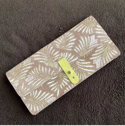 Anthropologie Mattie Suede Wallet/ Pouch Beige white and lime