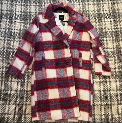 Forever 21 Red White Blue Plaid Double-Breasted Coat Jacket