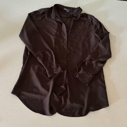 Vince  Dark Brown Flowy Tunic Style Blouse Button Top, Size Small