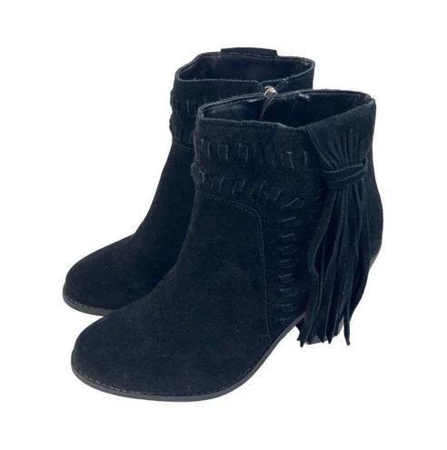 Jessica Simpson  Chassie Black Suede Leather Fringe Ankle Boot Booties Womens 6M