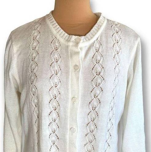 Only Vintage  Necessities Cardigan Sweater Off White Round Neck Crocheted Knit