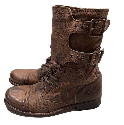 All Saints Brown Distressed Leather Damisi Military Combat Boots