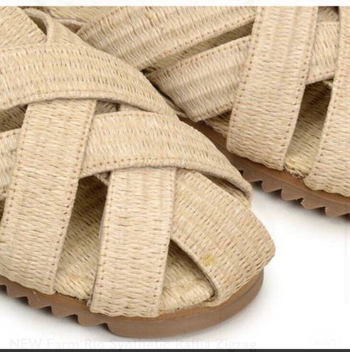 Farm Rio Raffia Zigzag Sandal in Raffia Tan Beige Size 10 NWT