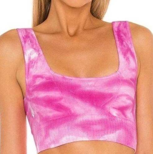 Free People NWT  Good Karma Sports Bra Vivacious Violet Pink White Tie Dye