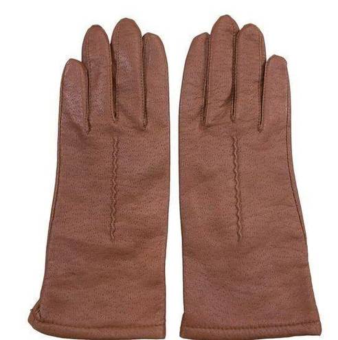 Fownes Womens Size 7 Gloves Brown Genuine Leather Acrylic Lined Vintage