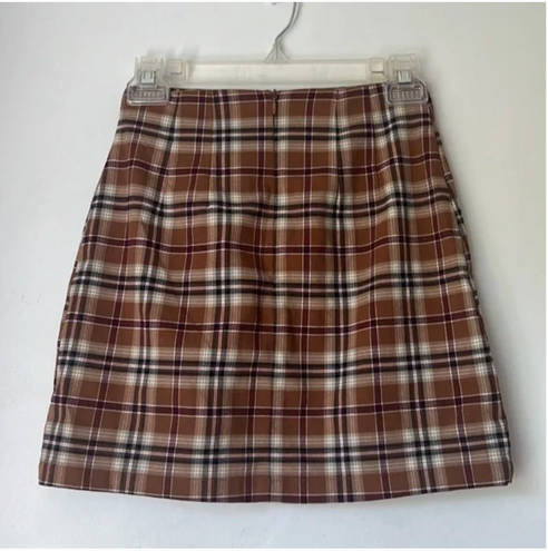 Brandy Melville John Galt Brown Plaid Cara Mini Skirt