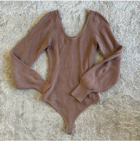 Abercrombie & Fitch  brown Scoop Neck Balloon Sleeve Sweater Bodysuit