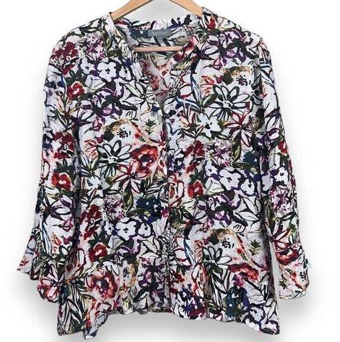 Habitat  Floral Button Up Blouse with Ruffle Hem Women’s size Large