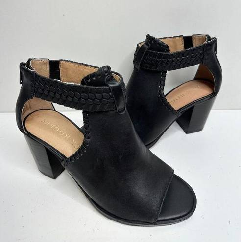 Jack Rogers  Booties Womens Size 5.5 Black Leather Tinsley Open Toe Block Heel