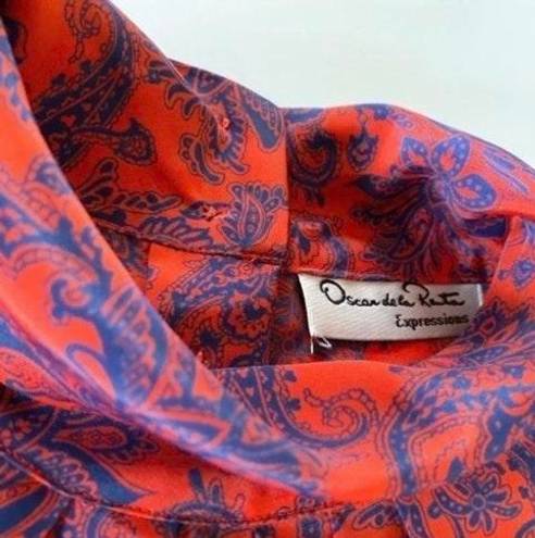 Oscar de la Renta Red-Blue Paisley Blouse