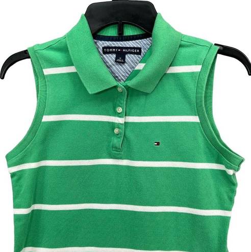 Tommy Hilfiger  Polo Womens M Green White Striped Sleeveless Golf Shirt Top Y2K