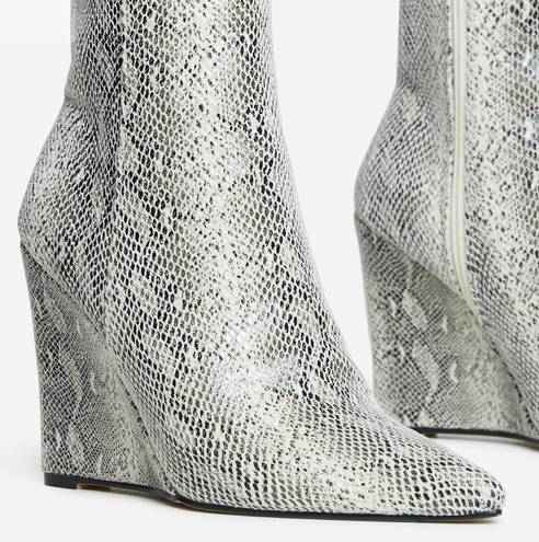 EGO SILVER SNAKE PRINT WEDGE HEEL ANKLE BOOT