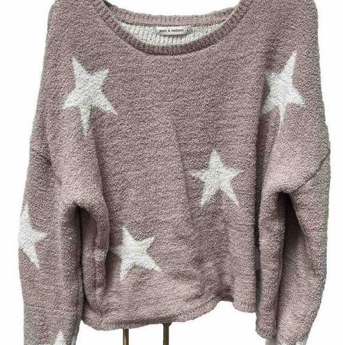 The Moon  & Madison Womens Sz L Cropped Beige Long Sleeve Round Neck Sweater w/Stars