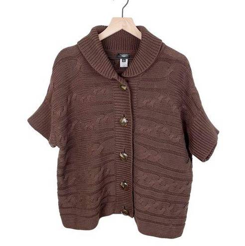 Talbots  Short Sleeve Cable Knit Shawl Collar Cardigan Sweater Brown Size 1X