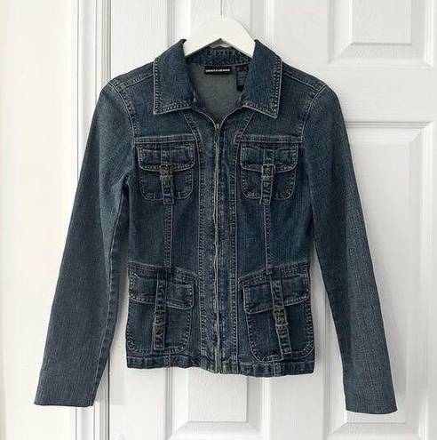 DKNY  Jeans Vintage Y2K Full Zip Utility Pocket Style Peplum Denim Jacket Small