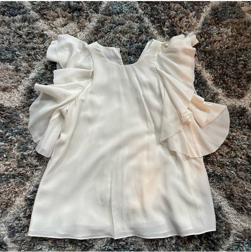 Alexis White  silk butterfly ruffle sleeve blouse top