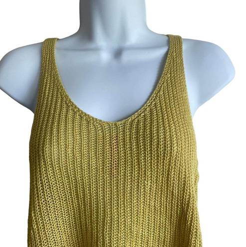 Club Monaco  Top Women Medium Yellow Double V-Neck Sleeveless Open Knit Cropped