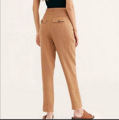 We The Free Faded Love Sandstorm Tan Linen Blend High-Rise Ankle Pants