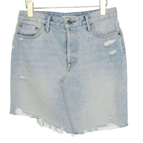 GRLFRND Revolve  Rhoda Ripped Denim Skirt in I Got Mine Lightwash Mini Skirt 28