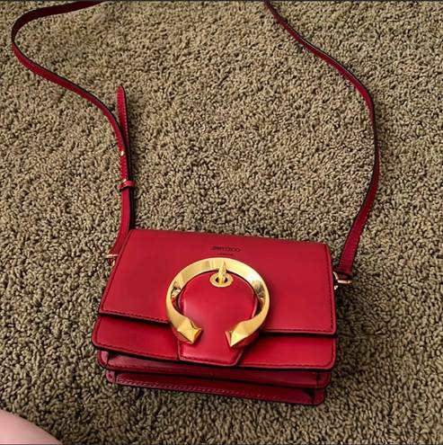 Jimmy Choo Red Leather Madeline Shoulder Bag Purse Crossbody