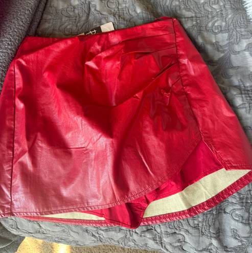 Pitaya Red Leather Mini Skirt