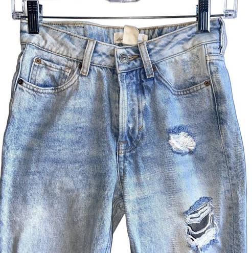 LOGG L.O.G.G. Women's Light Wash Mid Rise Heavily Distressed Jeans Button Fly Size 2