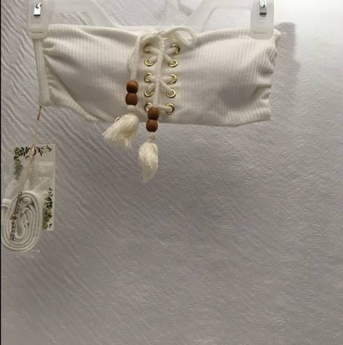 Chelsea & Violet Inner beauty texture lace-up white bandeau swim top Size S NWT