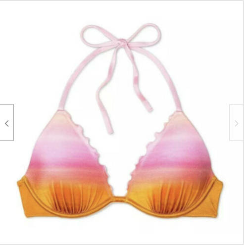 Shade & Shore Push-Up Ruffle Triangle Pink Orange Ombre Swim Bikini Top 34B NWT