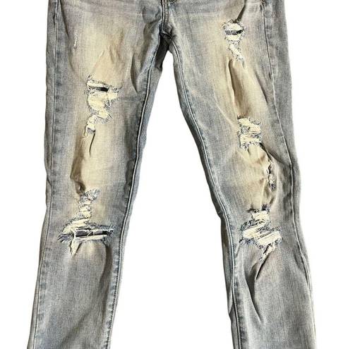 American Eagle  Womens Stretch 8 Long Skinny Distressed Light Wash Denim Jeans