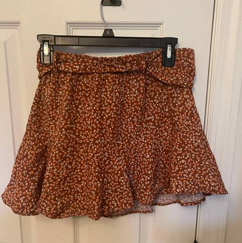 American Eagle Rust Leopard Belted Skirt