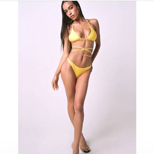 Tiger Mist Yellow  Bikini Set With Beaded Chain 