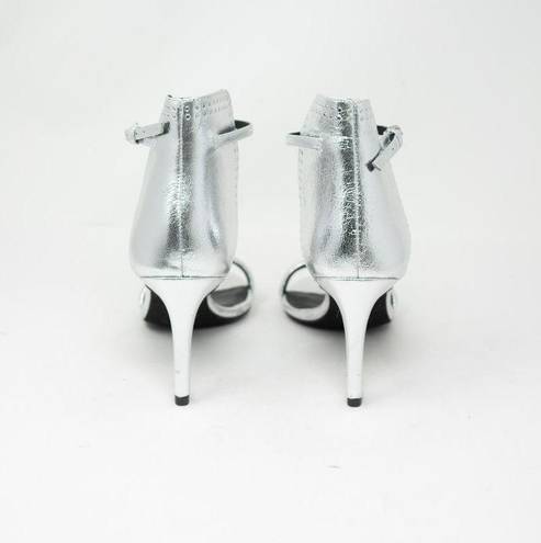 ALLSAINTS NEW  Avia Metallic Silver Genuine Leather Open Toe Stiletto High Heels