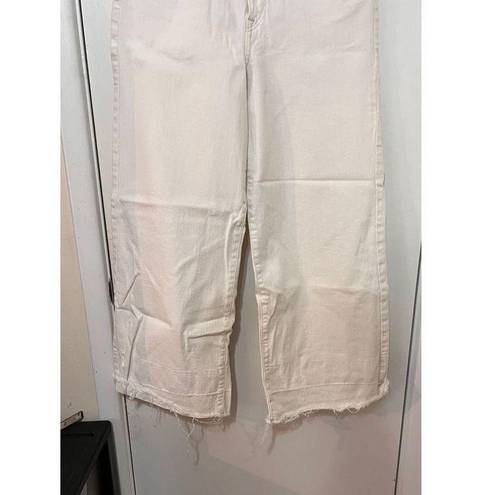 & Denim Women's High Waist Raw Cut Wide Leg Crop Pants White Light Wash Size 31