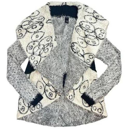 BKE  | Cream+Black Eyelash Yarn Open Front Cardigan Sweater size XS