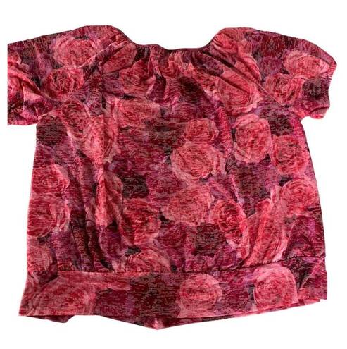 Cathy Daniels  Shirt Womens X-Large Pink Red Floral Short Sleeve Blouse Poly